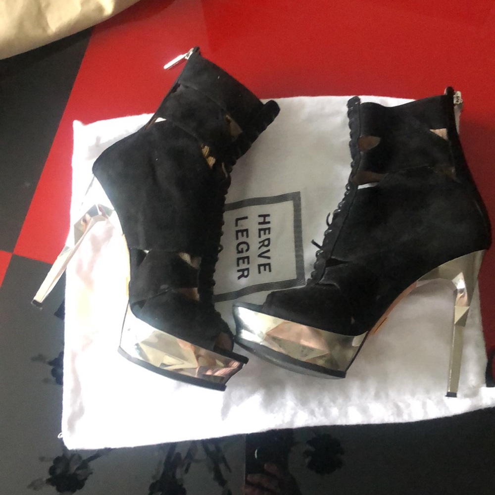 Herve Leger open toe booties, size 7.5